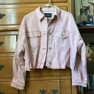 Eloquii Cropped Pink Denim Jacket